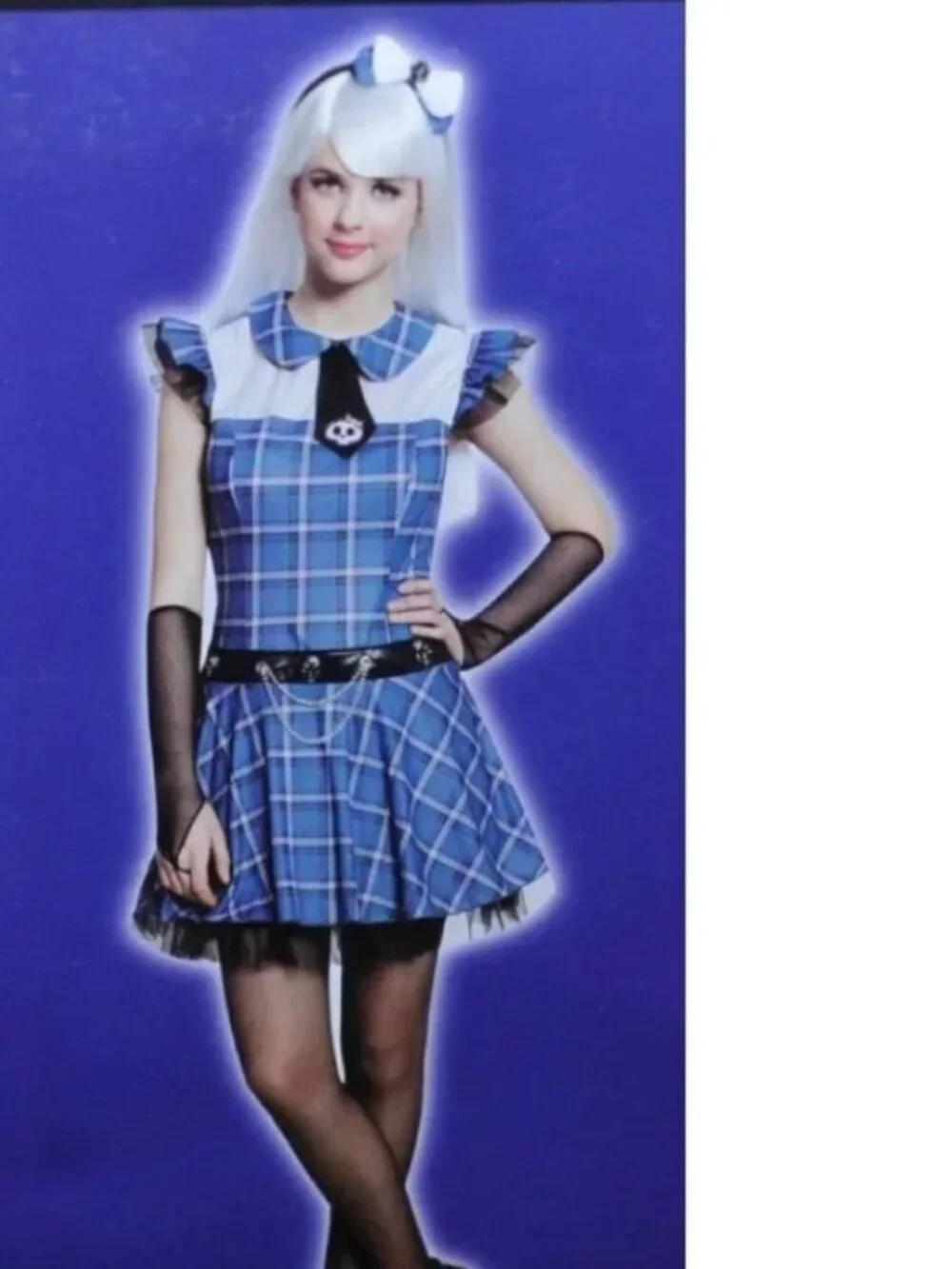 School Girl Ghoul Halloween Costume Blue Dress 4 pc Teen Girls Juniors 14+